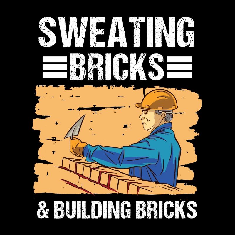 Construction Worker Sweating Bricks & Building Bricks Construction