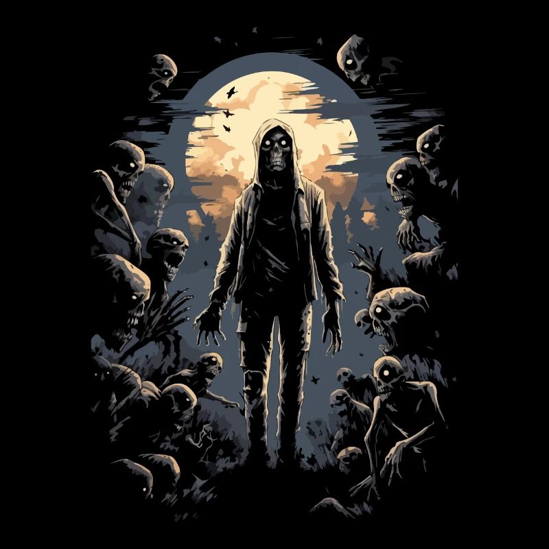 Horror-Halloween: Zombie vor einer Untoten-Horde