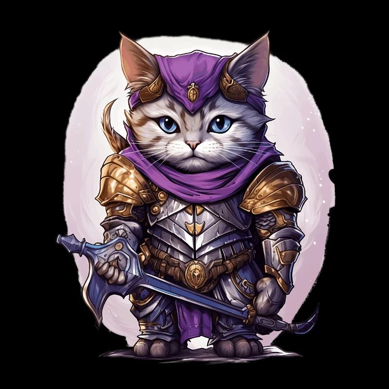 Chat en équipement de chevalier avec épée longue, AI Gen