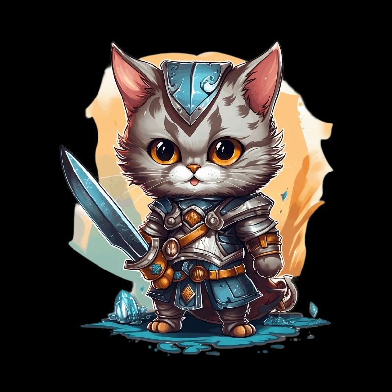 Chat en équipement de chevalier avec épée longue, AI Gen
