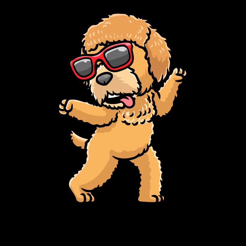 Goldendoodle dog dancing with sunglasses