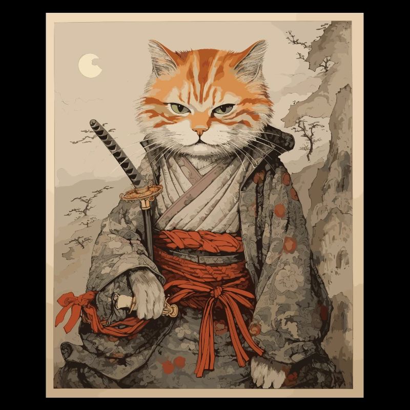 Ninja Cat Samurai Art | Ancient Japan Swordfight