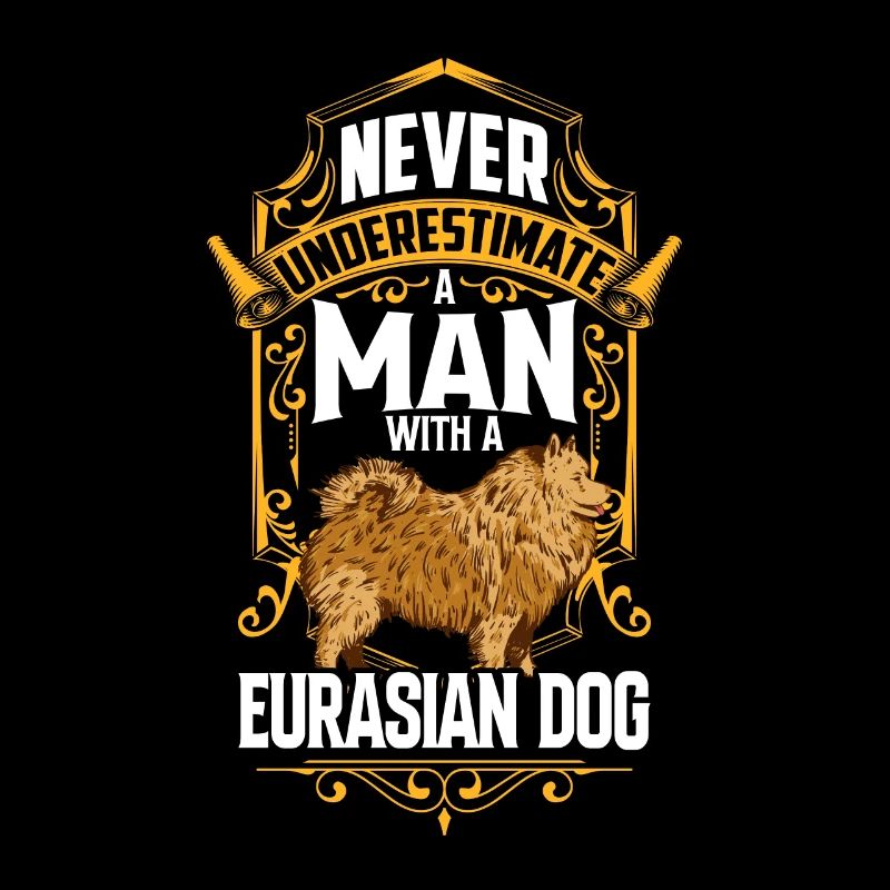Mann mit Eurasier Eurasian Spitz