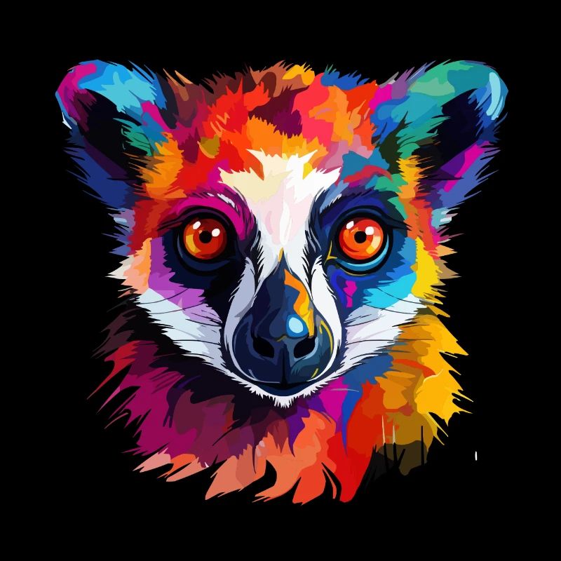 Lémurien coloré, éclaboussures de peinture, éclaboussures de peinture