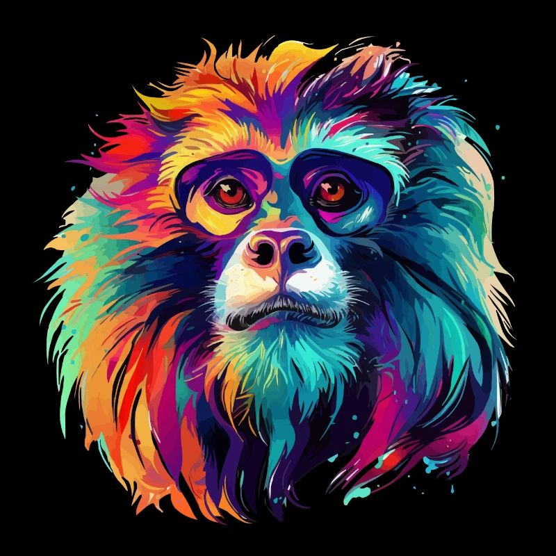 Gibbon coloré, éclaboussures de peinture, éclaboussures de peinture