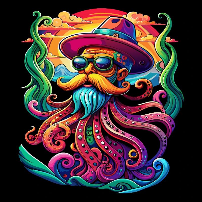 Oceanic Chic: Octopus with sunglasses and beard