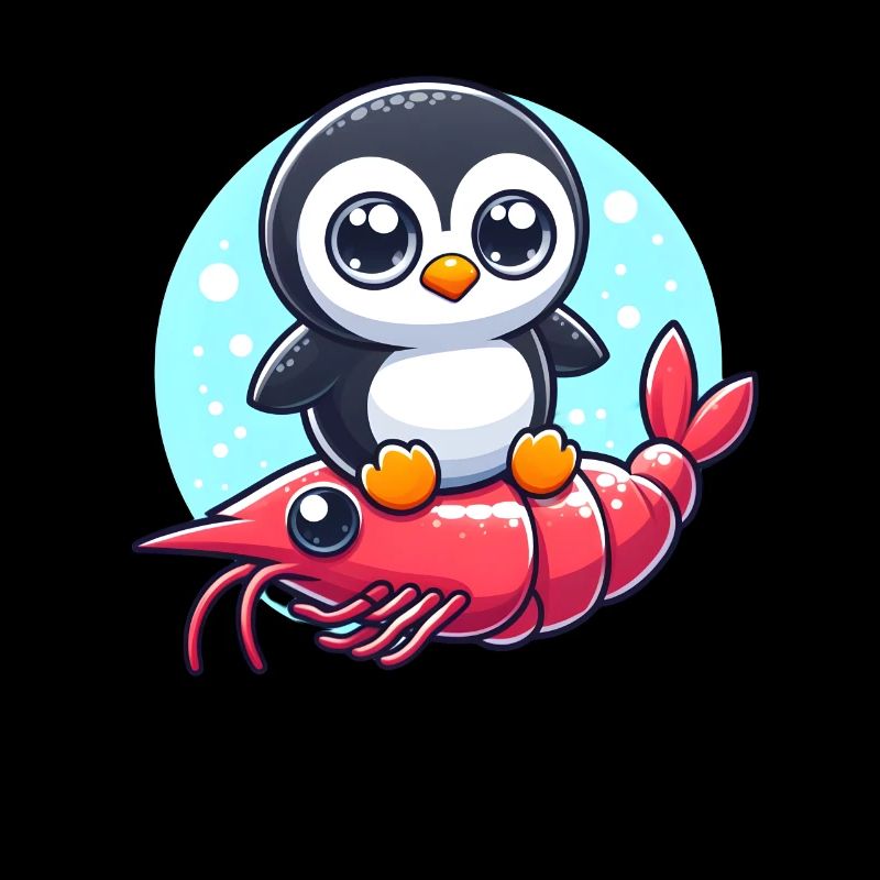 Pinguin reitet auf Shrimp