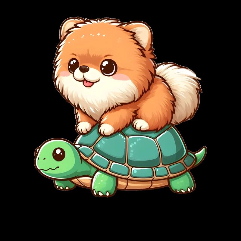 Pomeranian on Turtle Ride