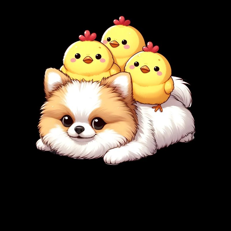 Cute chick on a Pomeranian