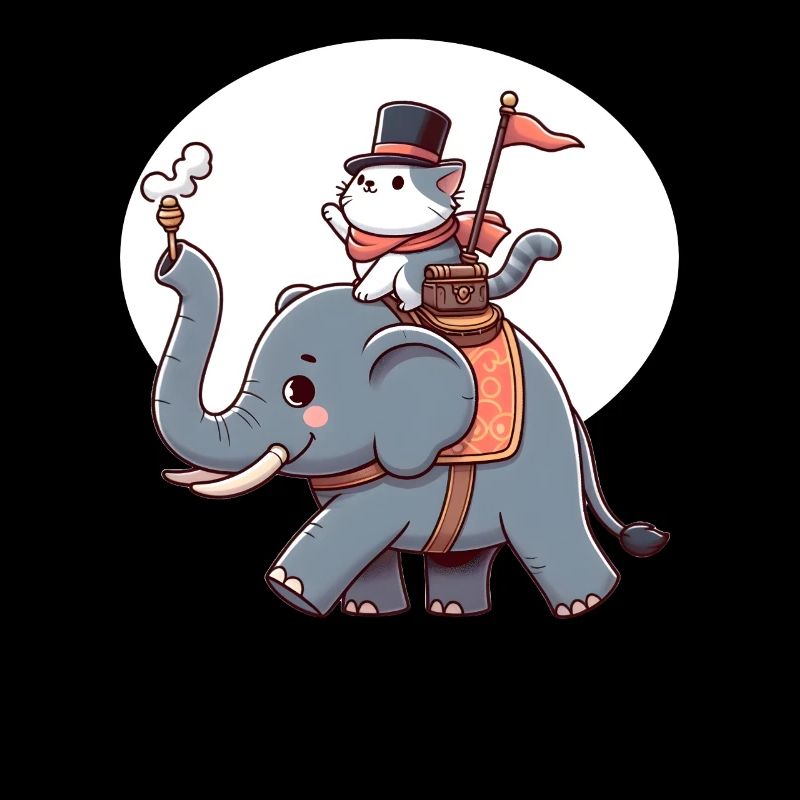 Le chat monte à dos d’éléphant