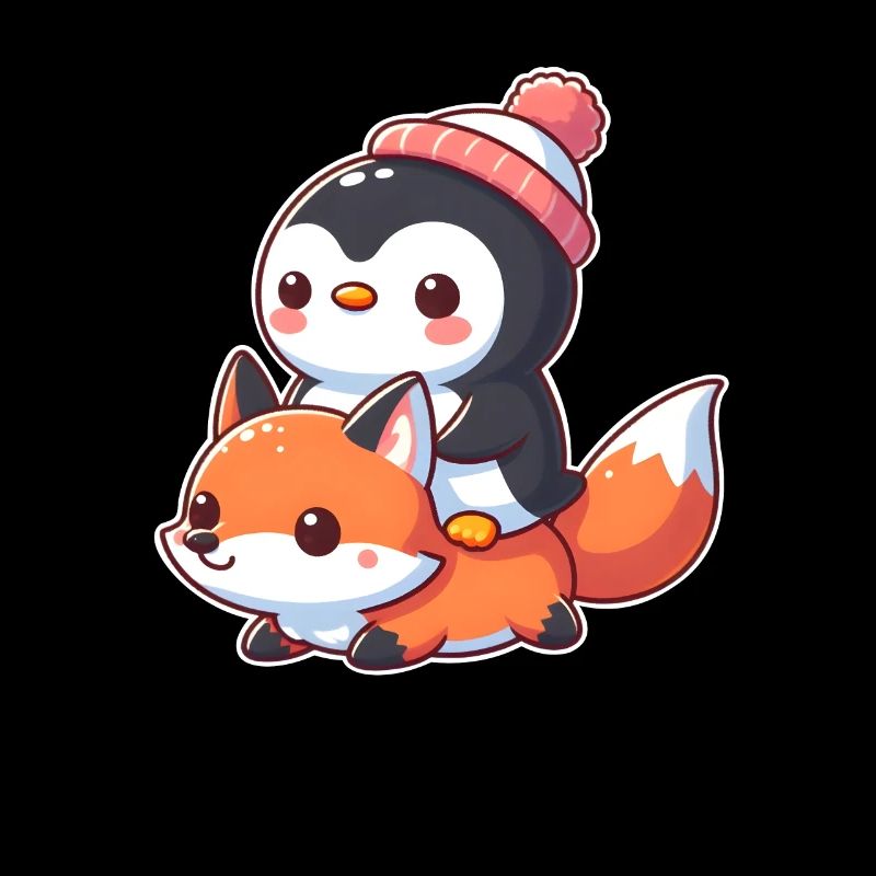 Penguin rides fox