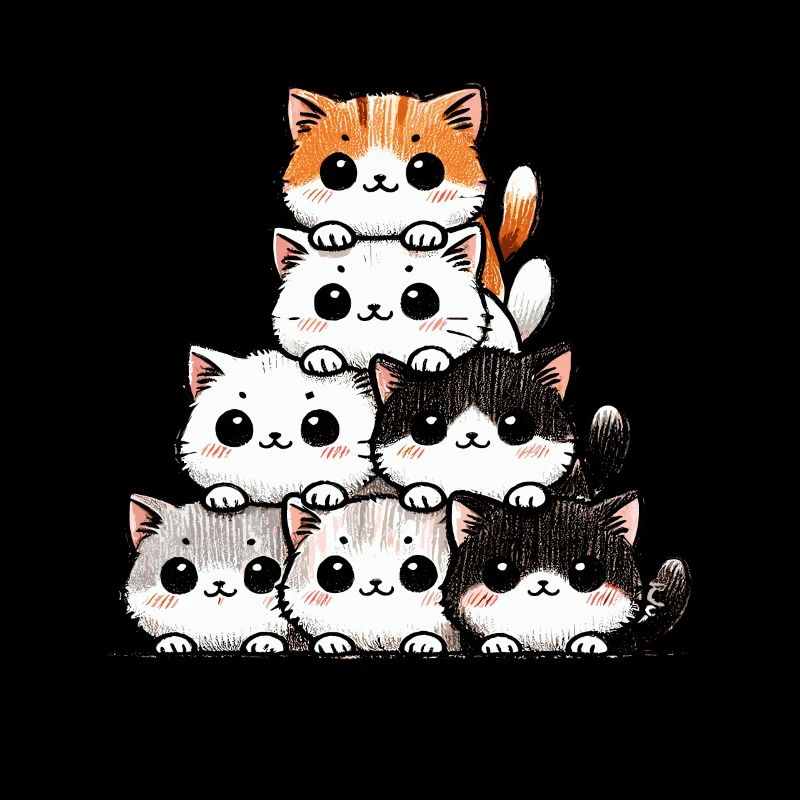 Chat et chaton, chats mignons, pile de chats