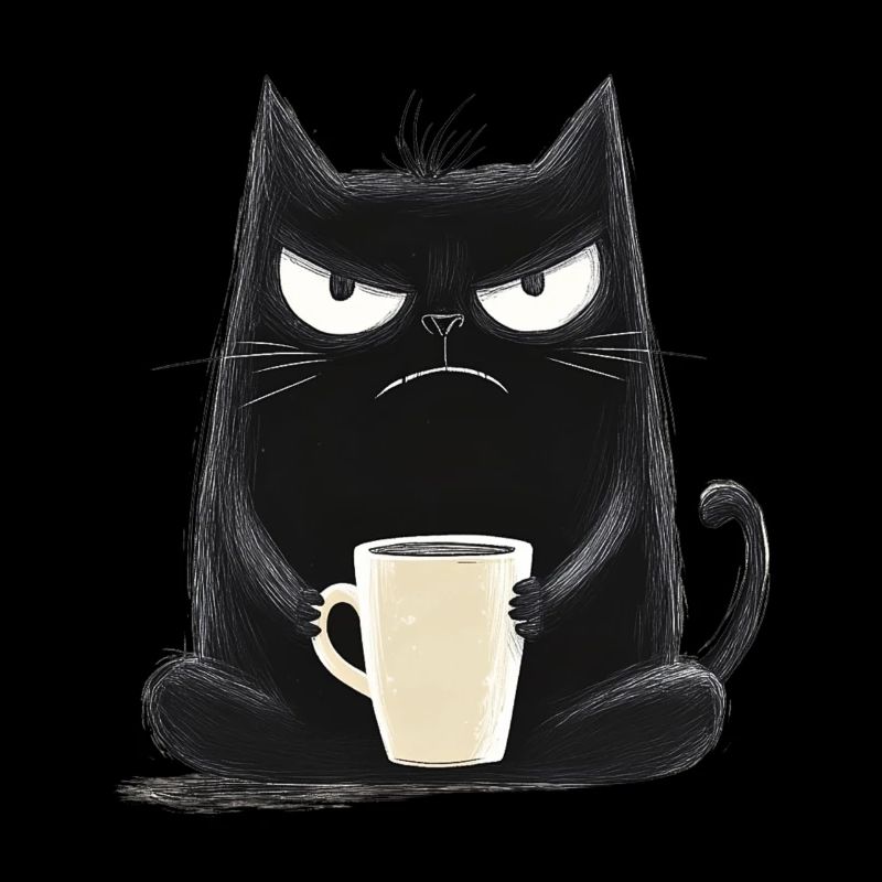 Chat avec du café - Style dessin animé