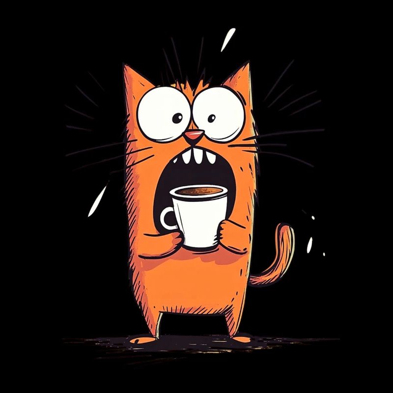 Chat surpris avec du café - Style dessin animé