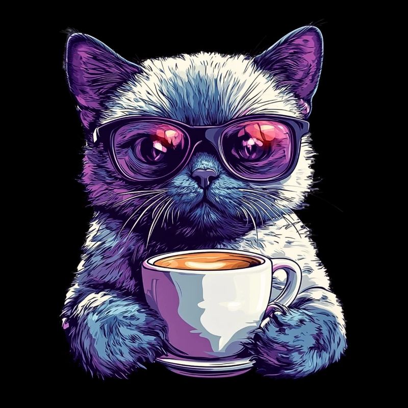 Coole Katze mit Brille & Kaffee-Flair