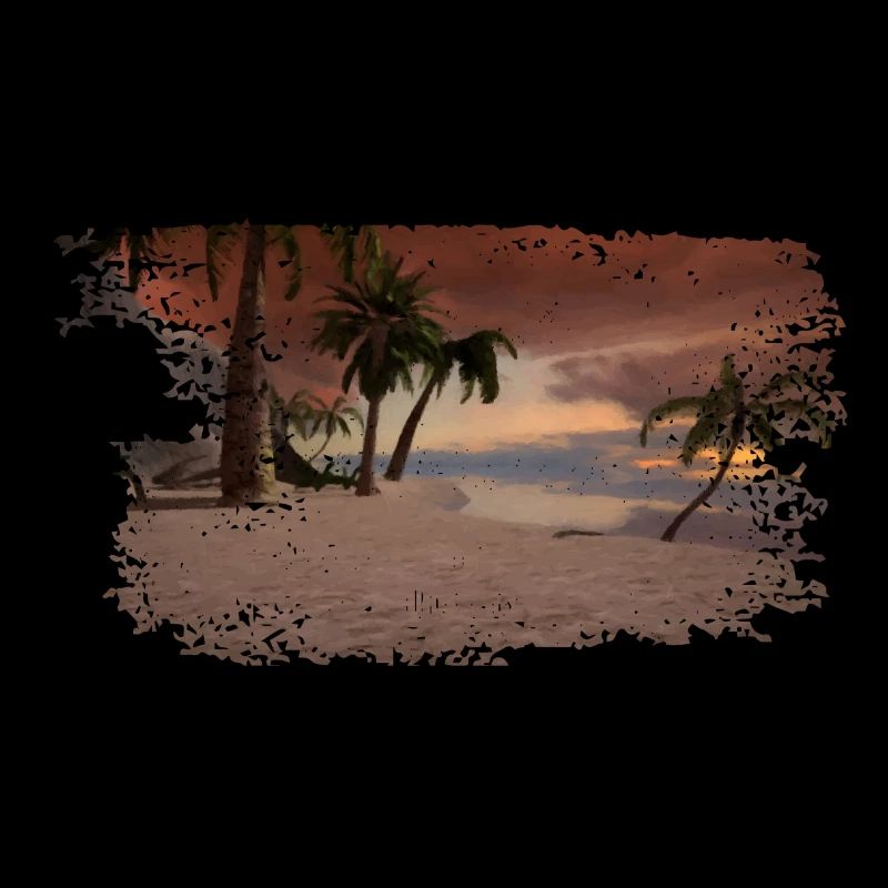 Digital drawing beach with palm trees