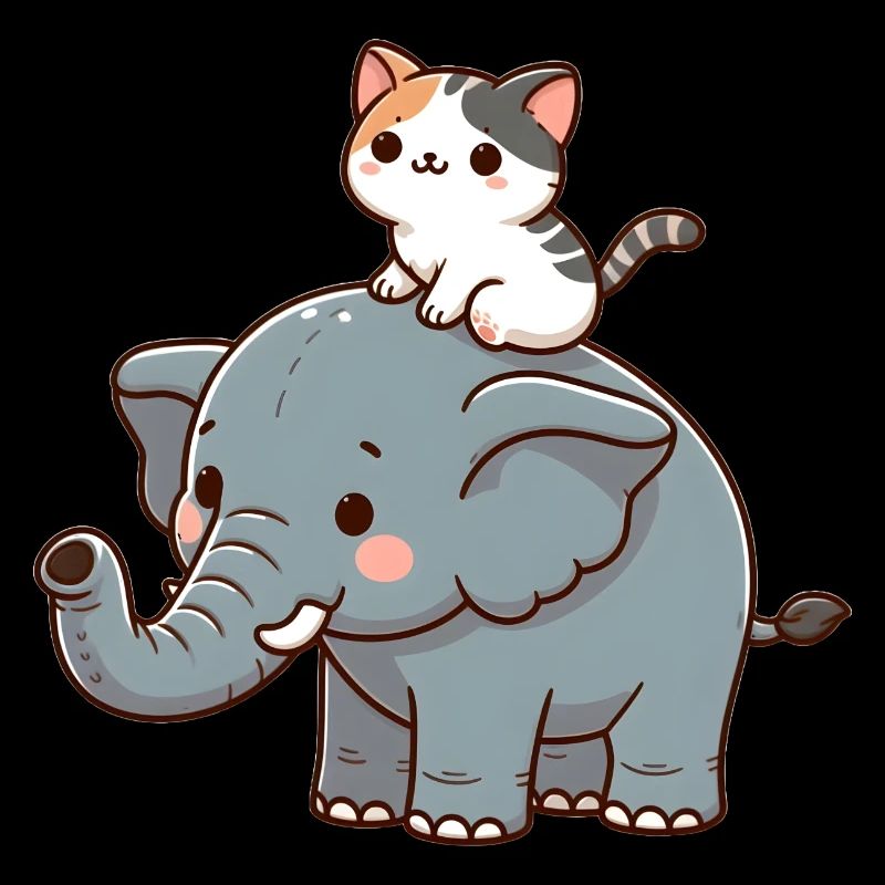 Cat rides elephant