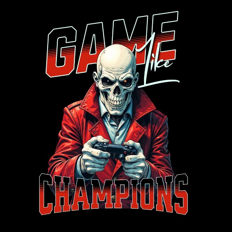 Game Like Champions Mit Totenkopf und Controller