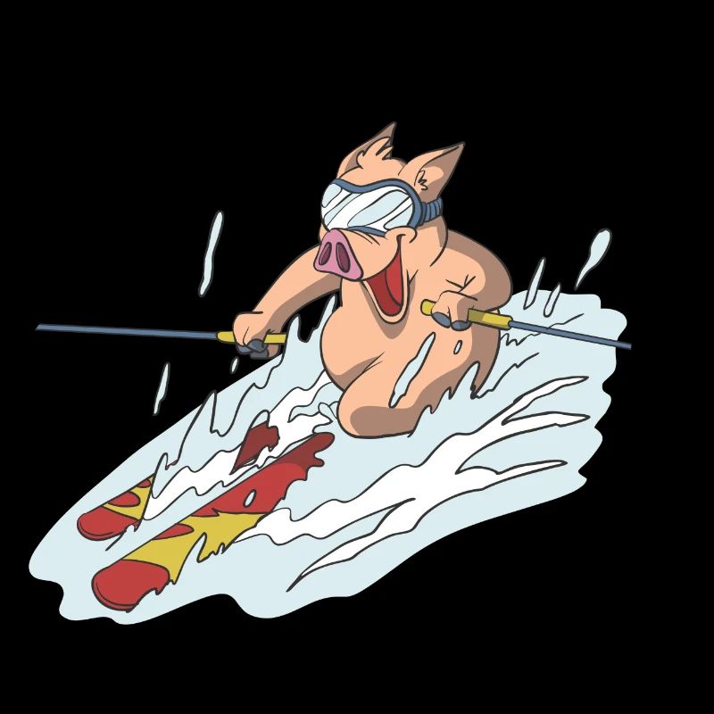 Cochon à skis dans la courbe