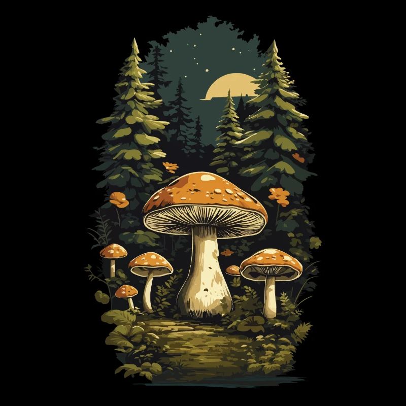 Conception rétro de champignons cèpes collectant dans la forêt des champignons naturels