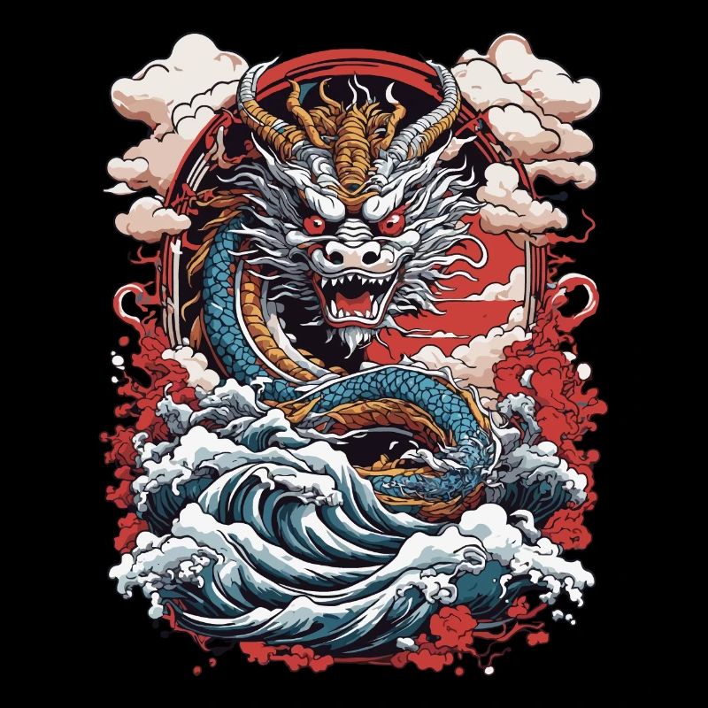 Asiatischer Drache Retro Ukiyo-E Japan Kunst Stil