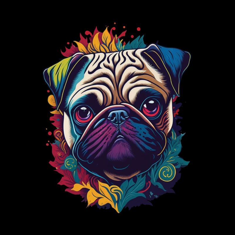 Oeuvre colorée de chien carlin