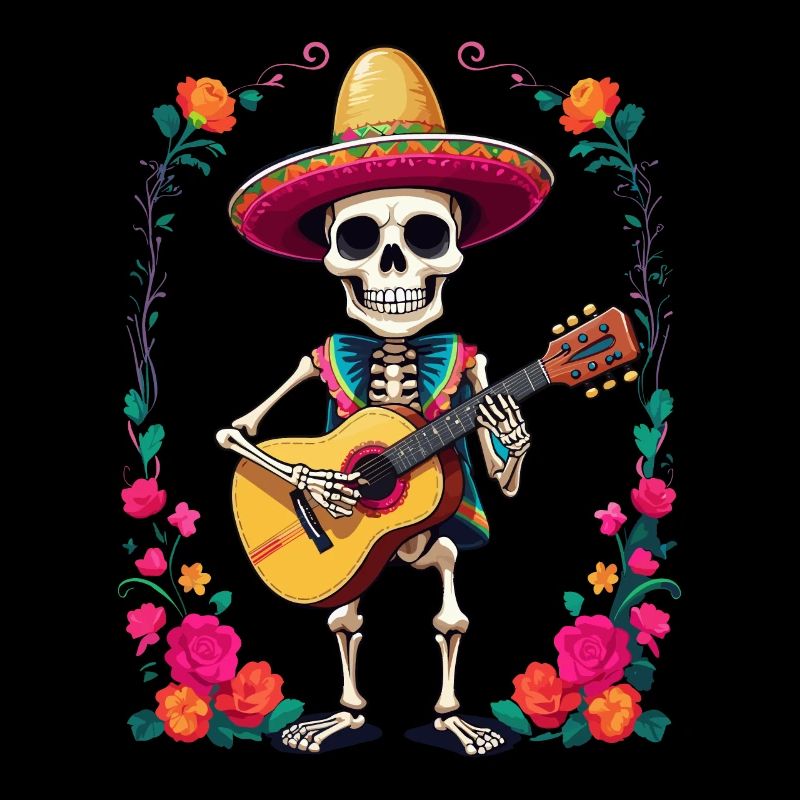 Mexican mariachi skeleton guitarist