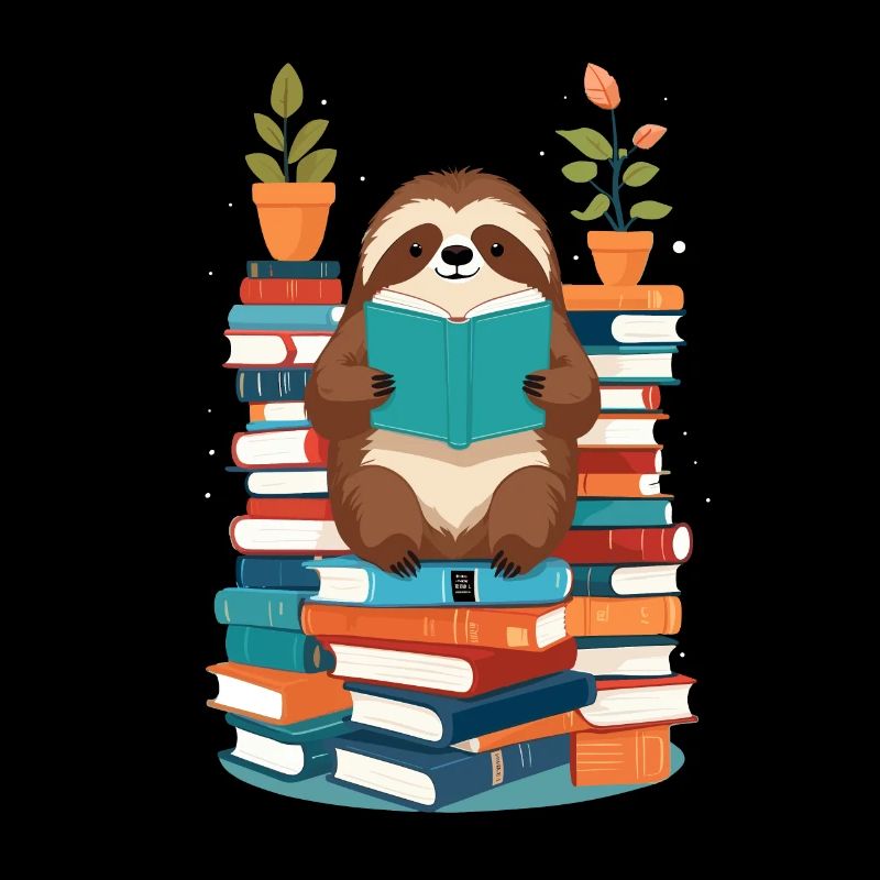 Funny Book Lover Sloth Reading