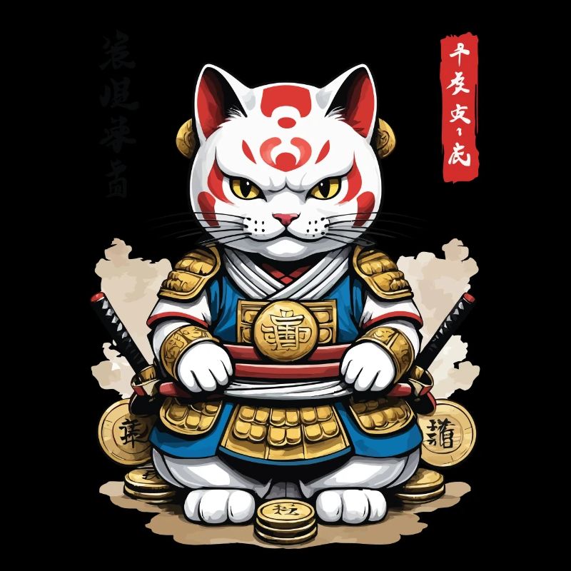 Chat samouraï dans le style esthétique japonais