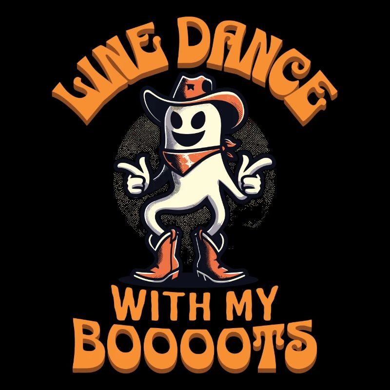 Cowboy With Boots Line Dance Ghost Vintage Retro