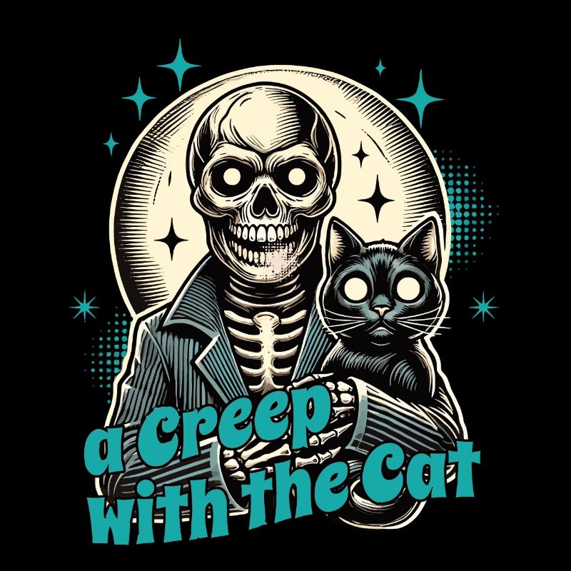 Squelette d’Halloween avec chat : un creep avec le chat