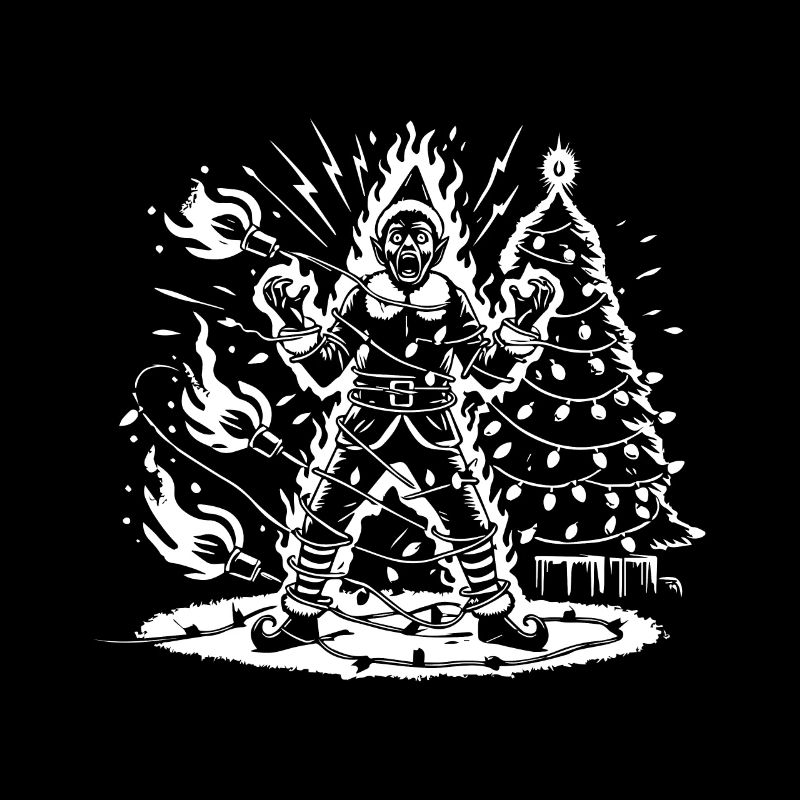 Funny Christmas horror Elf in flames
