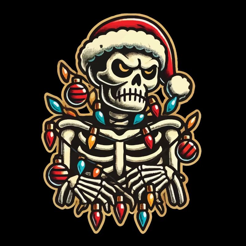 Joyeux Noël squelette avec guirlandes lumineuses