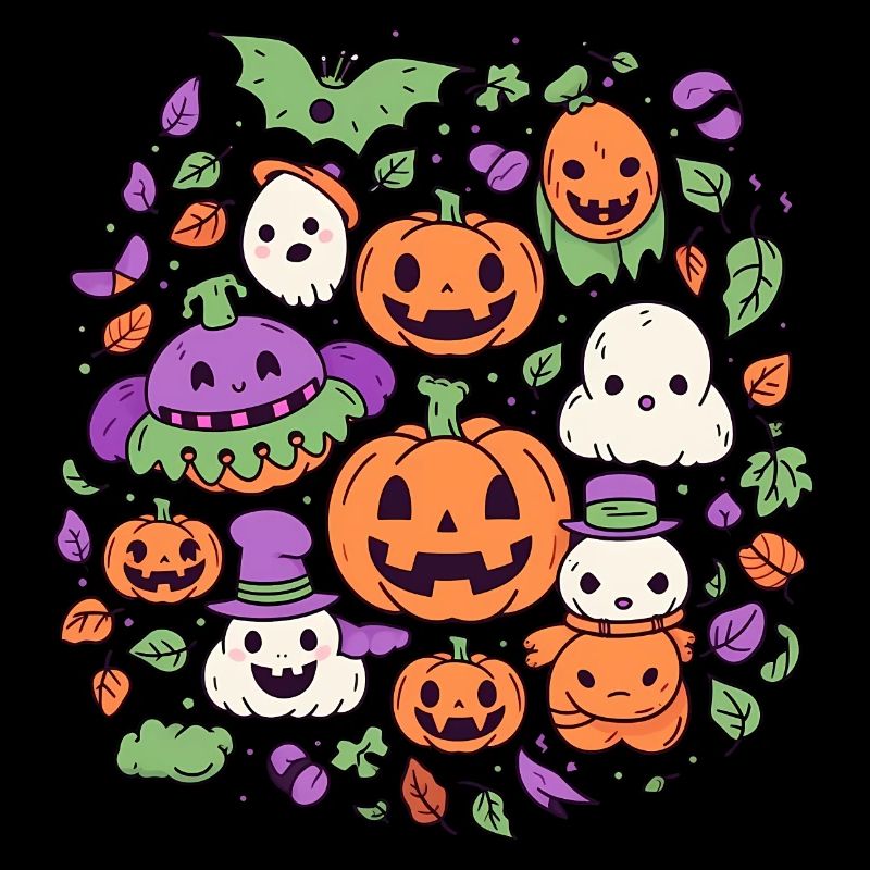 Cute Halloween pumpkins and ghosts