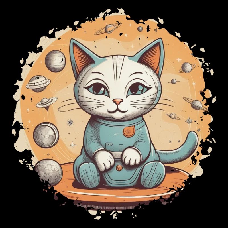 Chat dans l’espace - Chaton mignon entouré d’étoiles