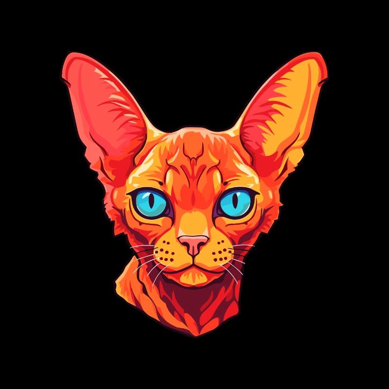 Red Devon Rex Cat Breed Watercolor Cartoon Kawaii