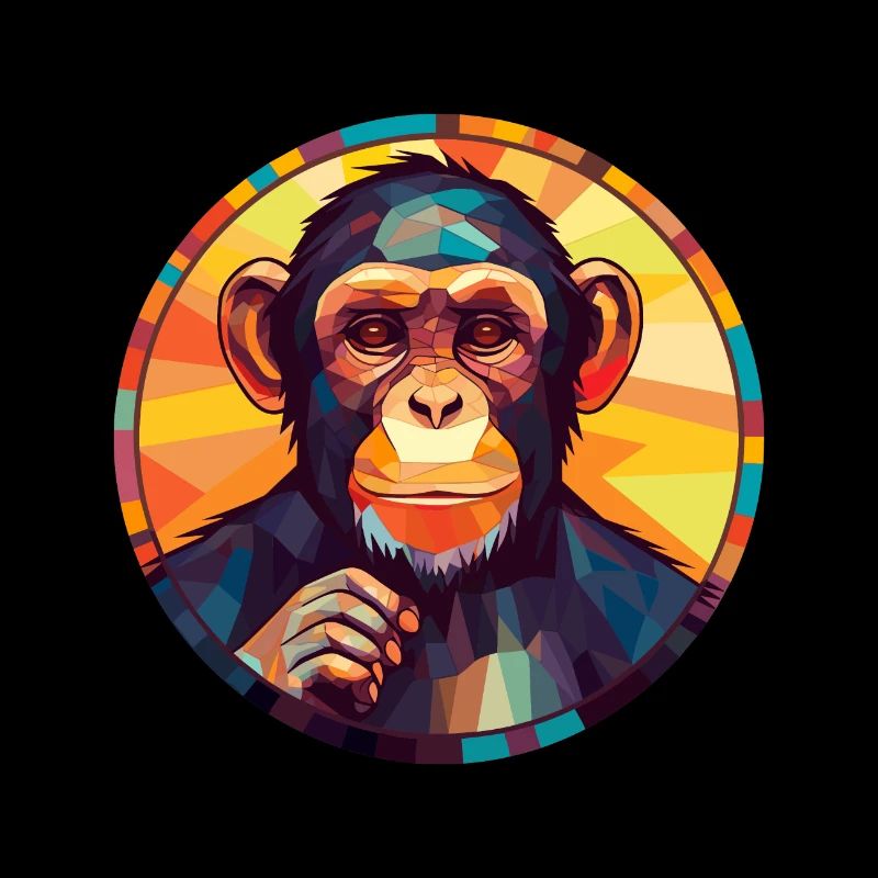 Chimpanzé vitrail coloré dessin animé Kawaii A