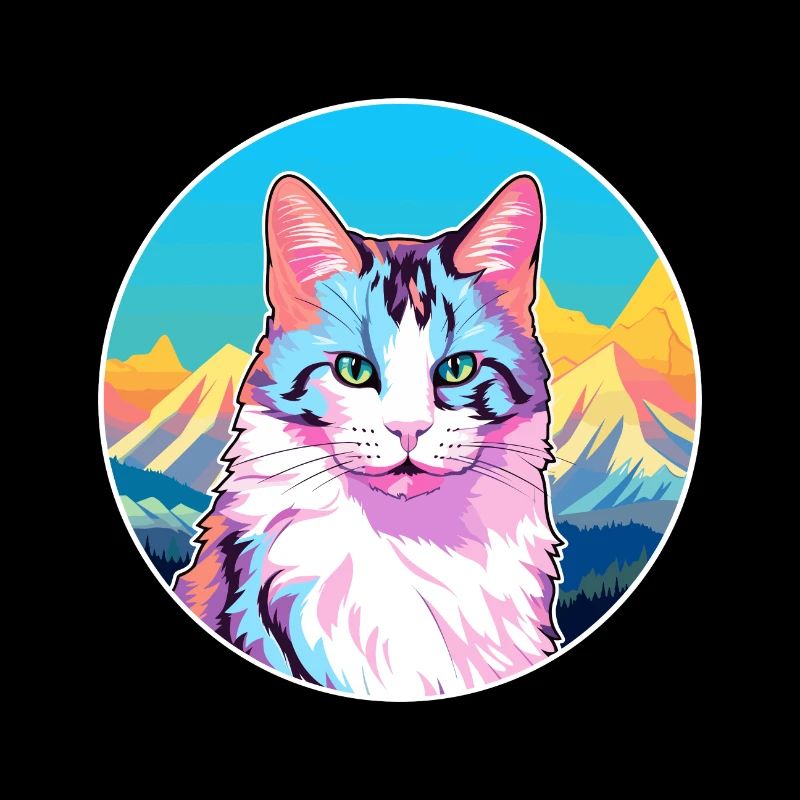 Japonais Bobtail chat coloré dessin animé aquarelle I