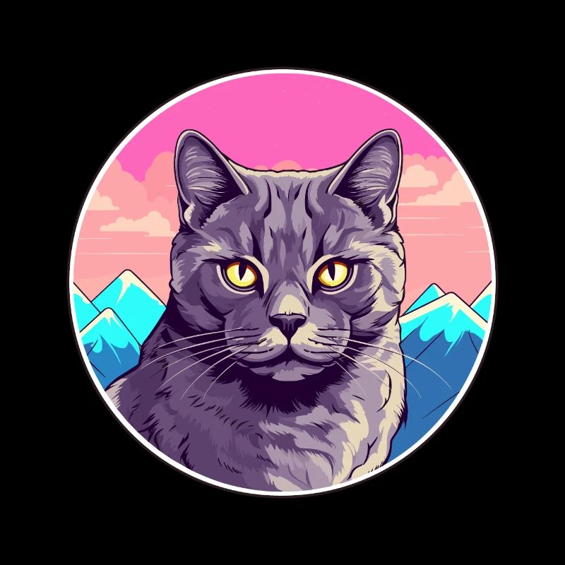 Chartreux chat coloré dessin animé aquarelle Illustra