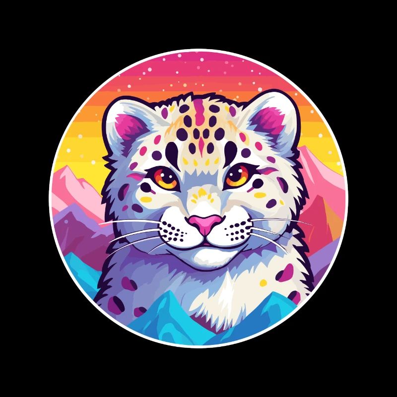 Léopard des neiges chat coloré dessin animé aquarelle illus