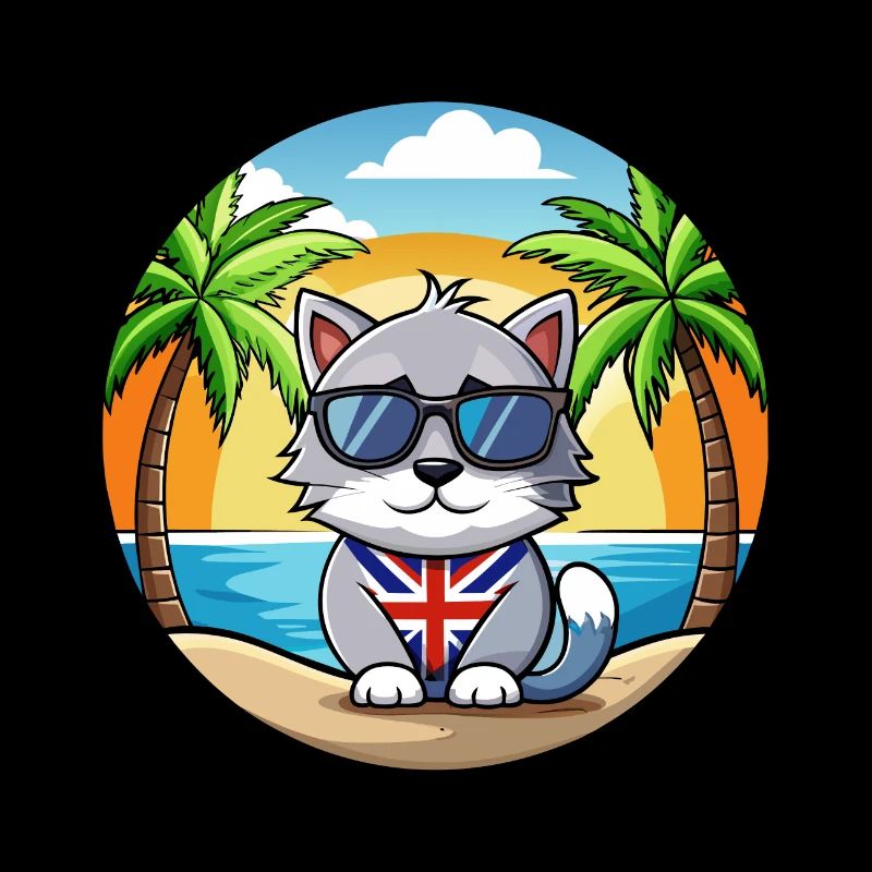 British Silver Cat Breed Cartoon Sunglasses Beach