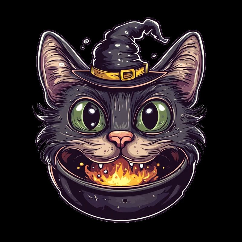 Chat Chaudron Chat Sorcière Halloween