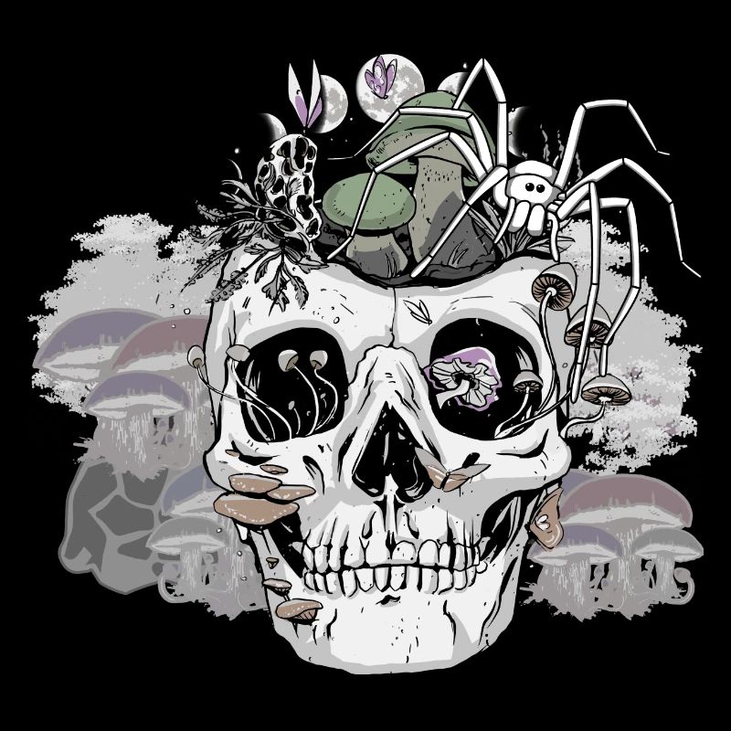 Horror Halloween Spinne Totenkopf Herbst Pilze