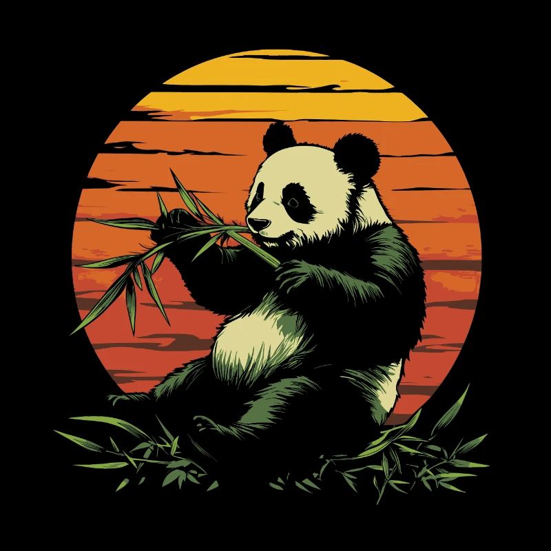 Panda eats bamboo vintage