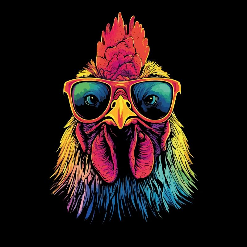 Cooler Hahn in Regenbogenfarbe mit Sonnenbrille