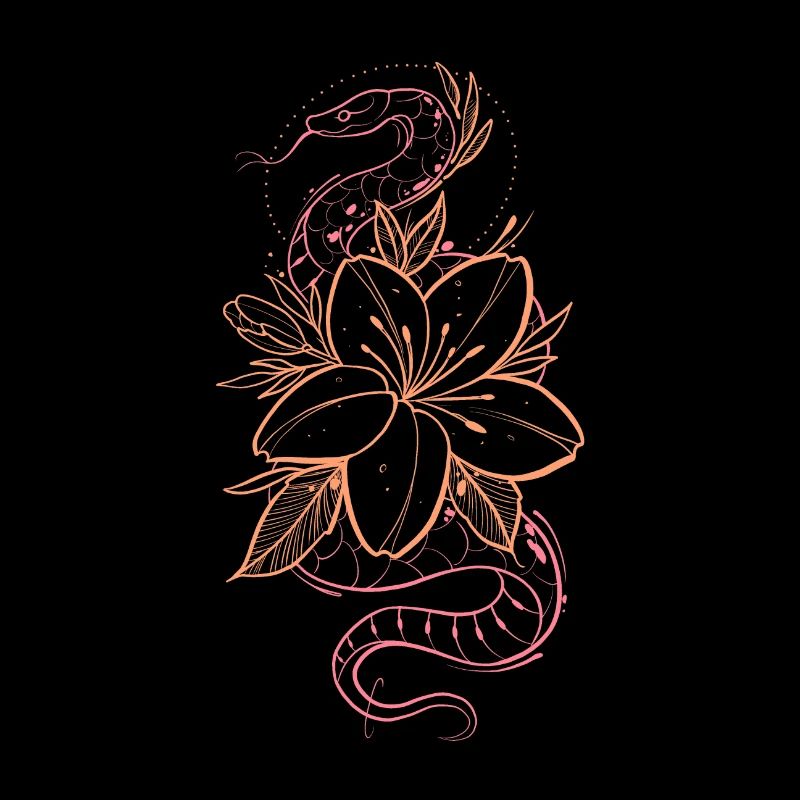 Composition style snake and floral tattoo