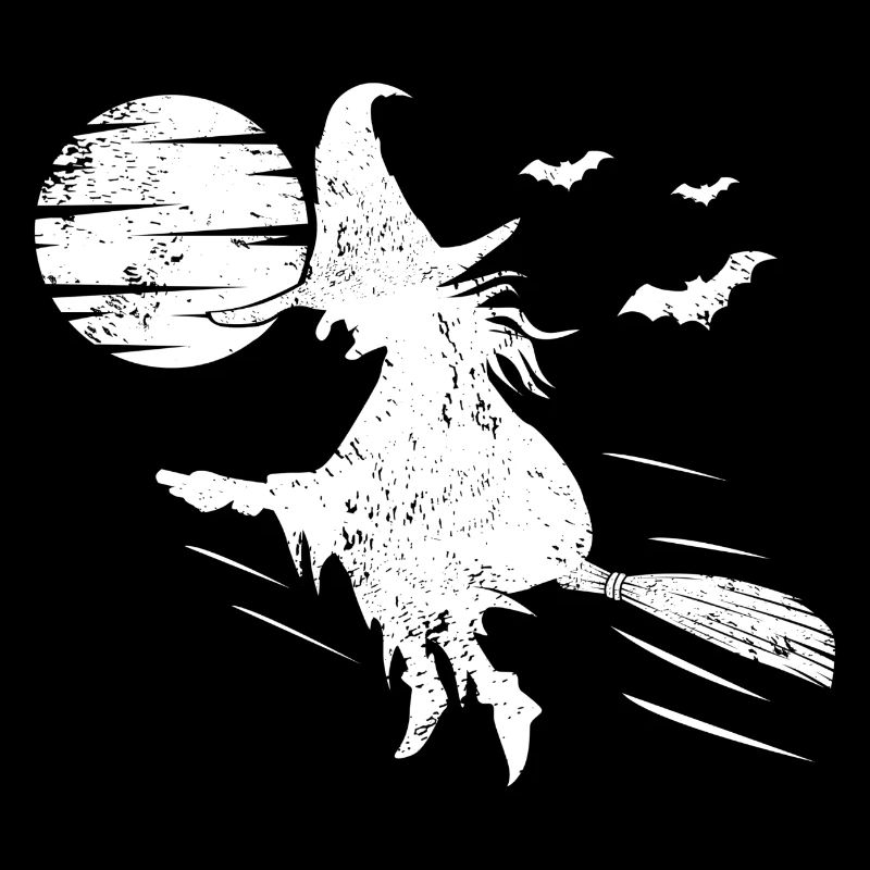 Witch with witch's basked full moon