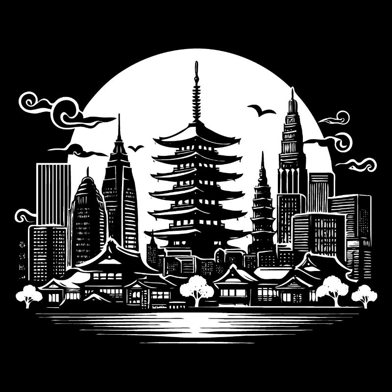 Cooles Asien Design mit Skyline einer Asiatischen
