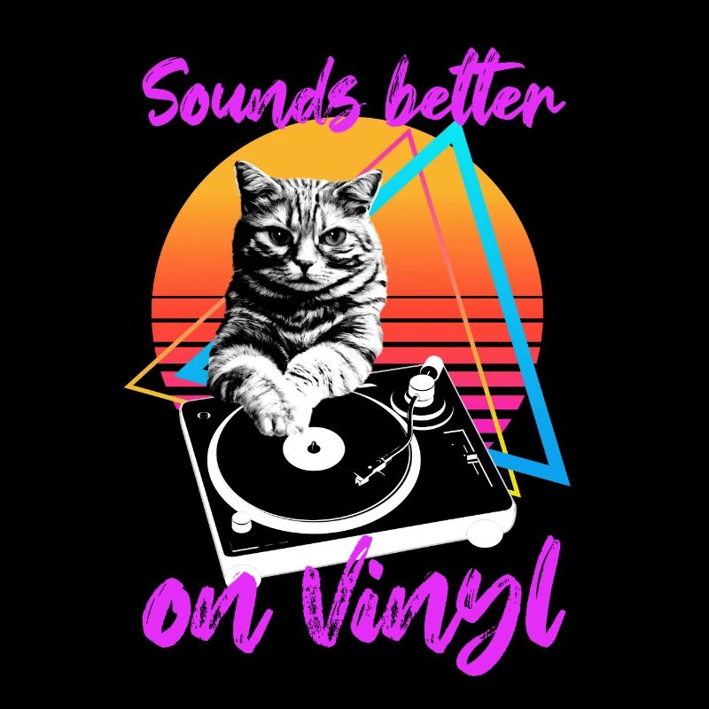 Cat plays music on a vinyl record