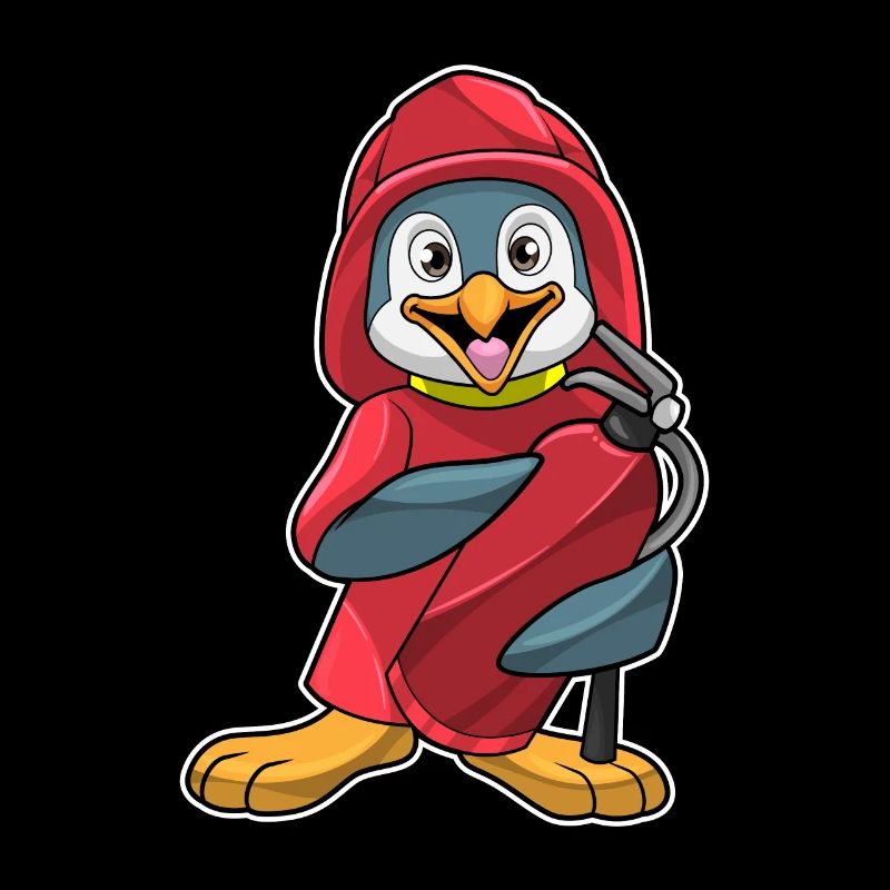 Pingouin comme pompier avec extincteur